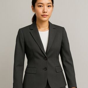 Tahari ASL Charcoal Gray Pinstriped Blazer Size 2
